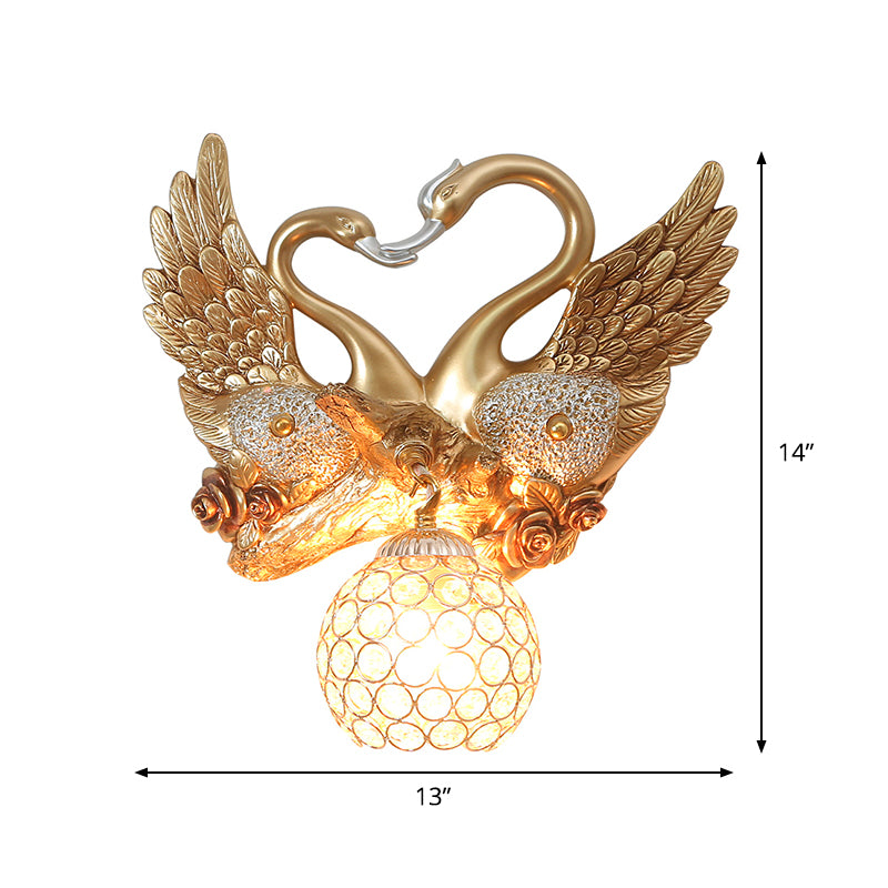 Swan Bedroom Wall Sconce Modern Metal 1 Light Gold Wall Lighting with Globe Crystal Shade Clearhalo 'Modern wall lights' 'Modern' 'Wall Lamps & Sconces' 'Wall Lights' Lighting' 1900449