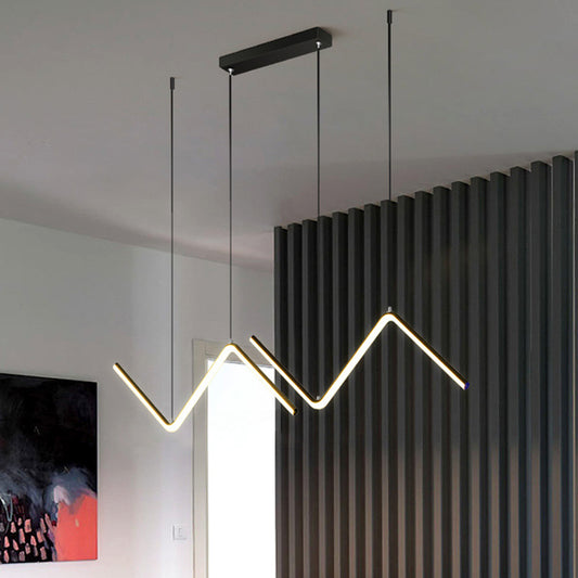 Zigzag Shaped Metal Hanging Lamp Simple Black/Gold LED Island Pendant in Warm/White Light for Dining Room Black