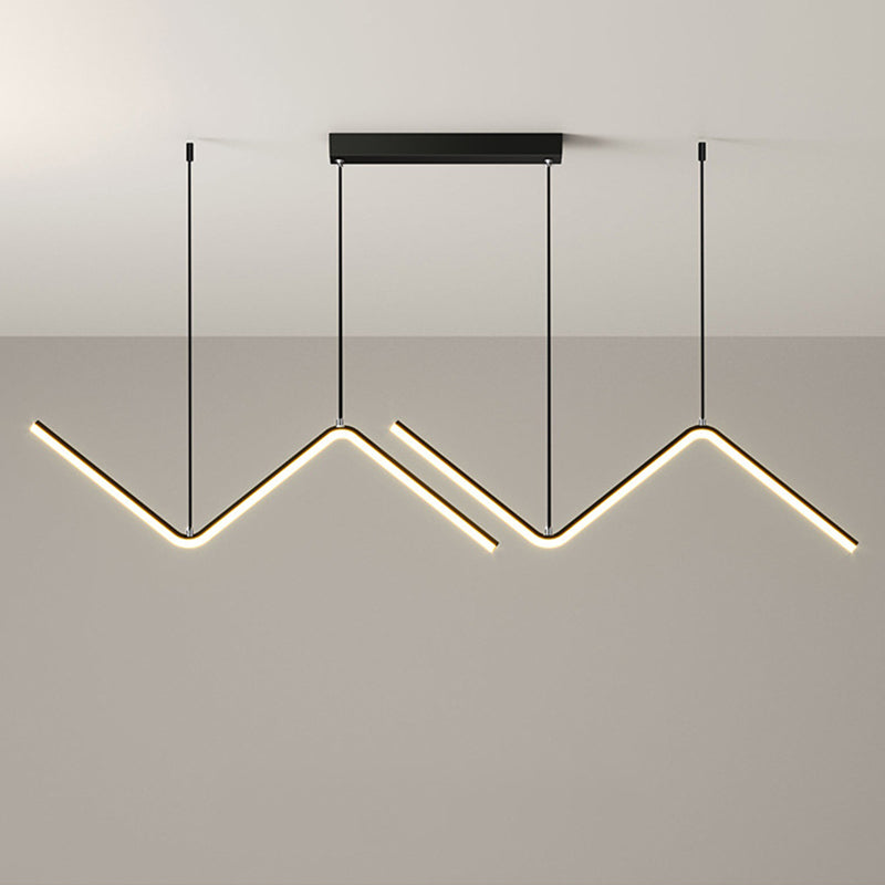 Zigzag Shaped Metal Hanging Lamp Simple Black/Gold LED Island Pendant in Warm/White Light for Dining Room Clearhalo 'Ceiling Lights' 'Island Lights' Lighting' 1900467
