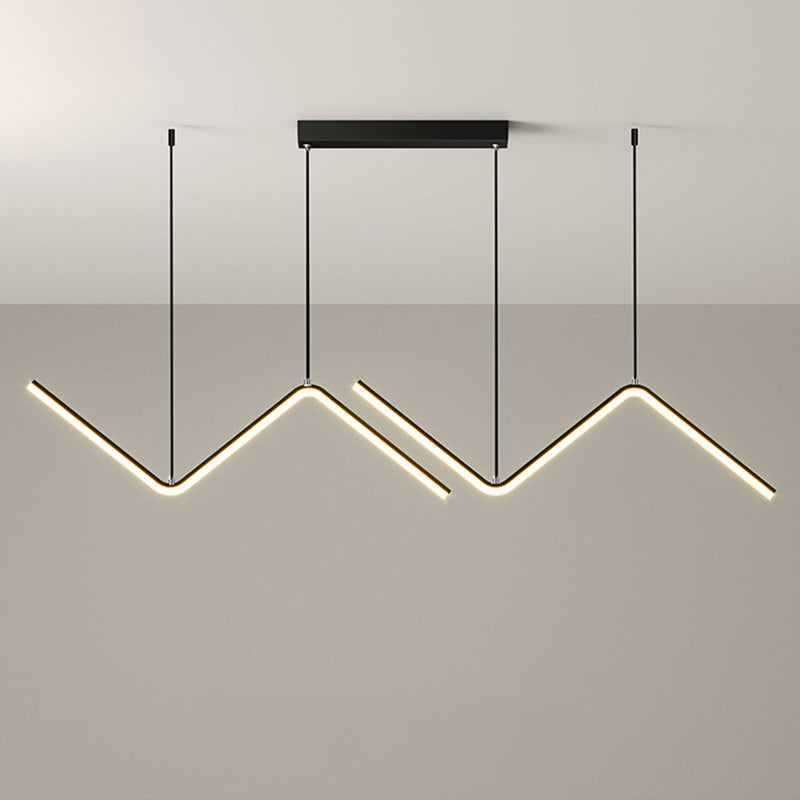 Zigzag Shaped Metal Hanging Lamp Simple Black/Gold LED Island Pendant in Warm/White Light for Dining Room Clearhalo 'Ceiling Lights' 'Island Lights' Lighting' 1900467