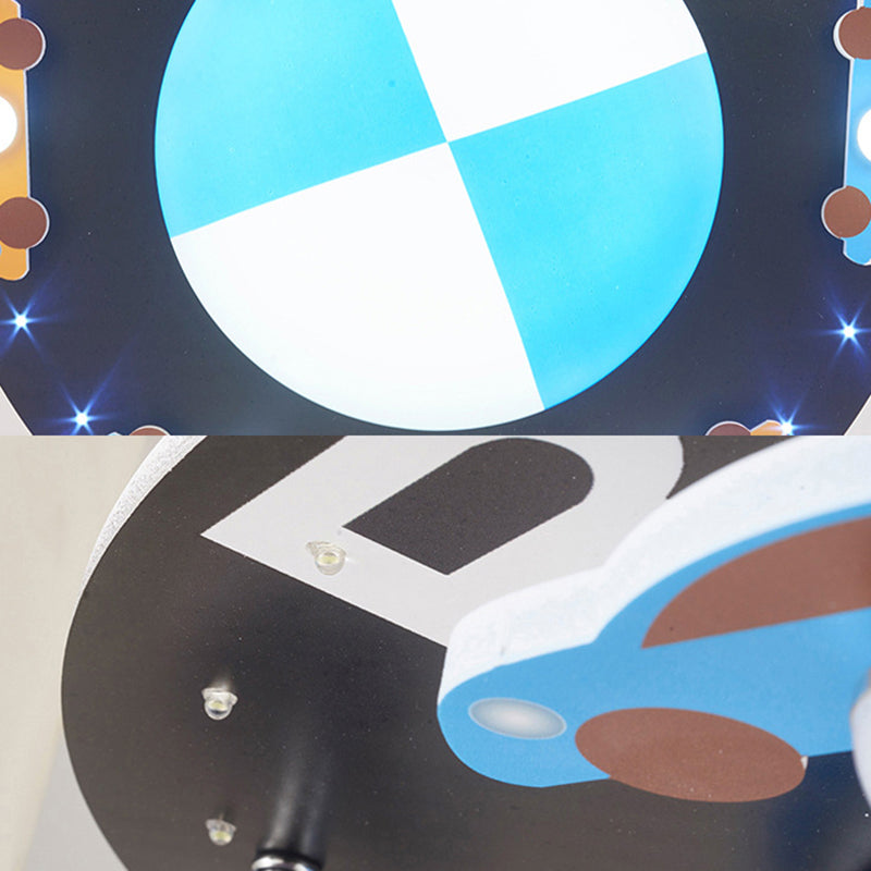 Blue Circle Flush Mount Light with Car Cartoon Modern Acrylic LED Ceiling Light for Boys Bedroom Clearhalo 'Ceiling Lights' 'Close To Ceiling Lights' 'Close to ceiling' 'Flush mount' Lighting' 190047