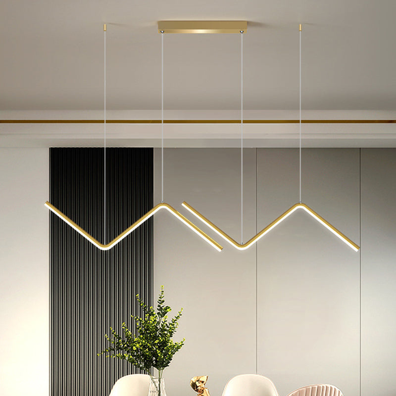 Zigzag Shaped Metal Hanging Lamp Simple Black/Gold LED Island Pendant in Warm/White Light for Dining Room Gold Clearhalo 'Ceiling Lights' 'Island Lights' Lighting' 1900470