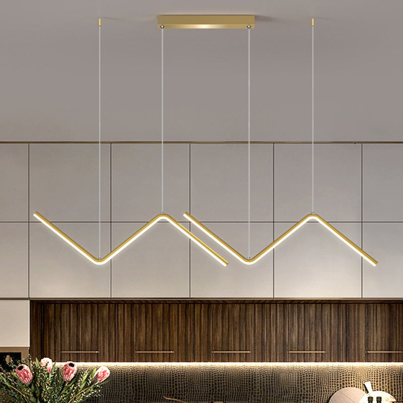 Zigzag Shaped Metal Hanging Lamp Simple Black/Gold LED Island Pendant in Warm/White Light for Dining Room Clearhalo 'Ceiling Lights' 'Island Lights' Lighting' 1900471