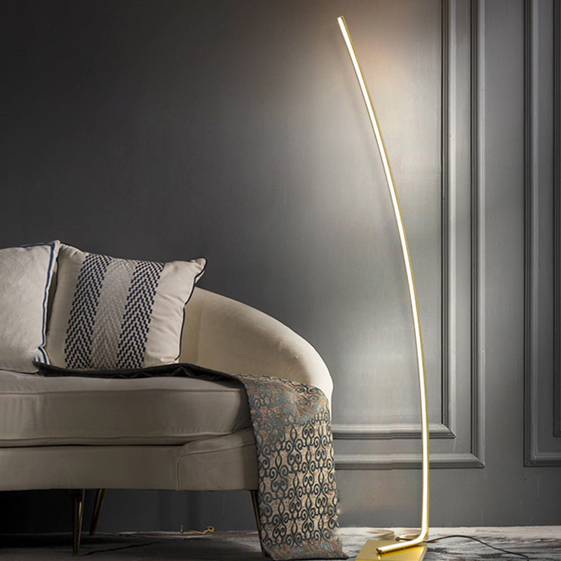 Metal Curved Linear LED Floor Light Minimalism Black/White/Gold Stand Up Lamp with Foot Switch, Warm/White Light Clearhalo 'Floor Lamps' 'Lamps' Lighting' 1900480