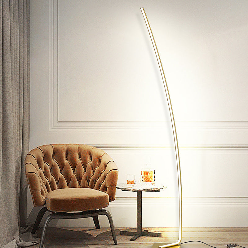 Metal Curved Linear LED Floor Light Minimalism Black/White/Gold Stand Up Lamp with Foot Switch, Warm/White Light Clearhalo 'Floor Lamps' 'Lamps' Lighting' 1900481