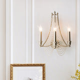 3-Bulb Crystal Bead Hanging Chandelier Vintage Champagne Candle Bedroom Pendant Light Fixture Clearhalo 'Ceiling Lights' 'Chandeliers' 'Modern Chandeliers' 'Modern' Lighting' 1900487
