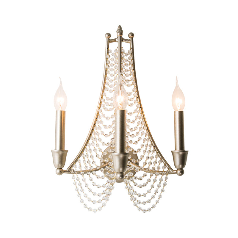 3-Bulb Crystal Bead Hanging Chandelier Vintage Champagne Candle Bedroom Pendant Light Fixture Clearhalo 'Ceiling Lights' 'Chandeliers' 'Modern Chandeliers' 'Modern' Lighting' 1900489