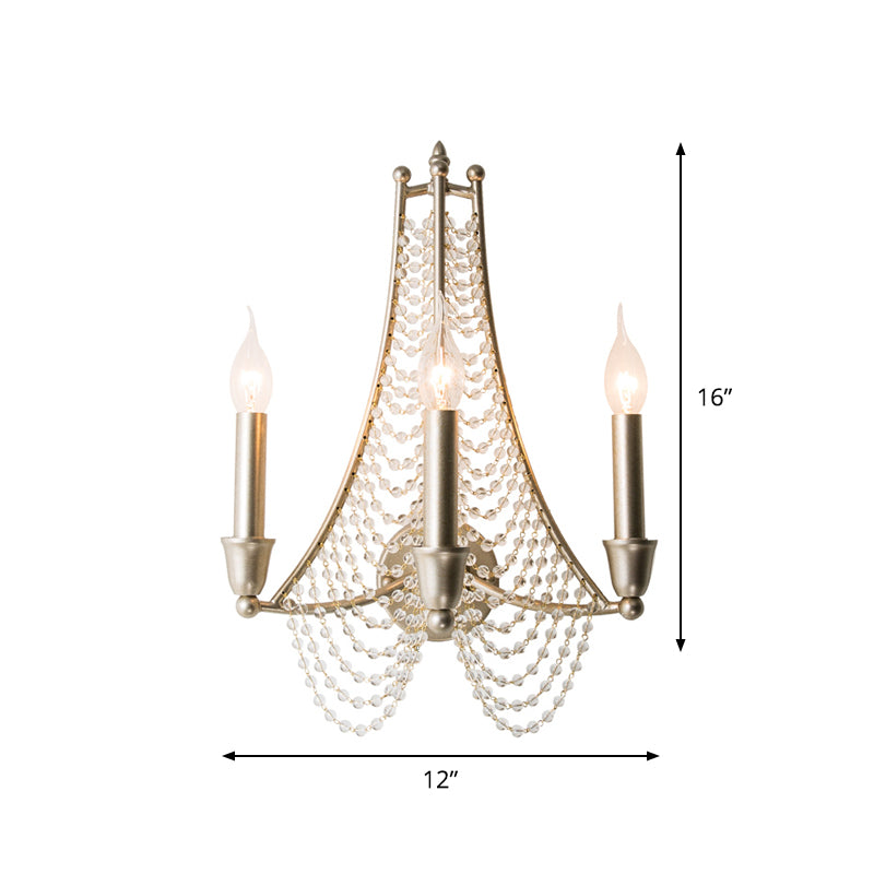 3-Bulb Crystal Bead Hanging Chandelier Vintage Champagne Candle Bedroom Pendant Light Fixture Clearhalo 'Ceiling Lights' 'Chandeliers' 'Modern Chandeliers' 'Modern' Lighting' 1900490
