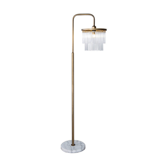 Single Standing Lamp Classic 2-Tiered Clear Flute Crystal Floor Light with Circle Marble Pedestal Clearhalo 'Floor Lamps' 'Lamps' Lighting' 1900493