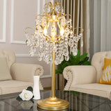 Spiral Arm Bedroom Desk Lighting Classic Metal 3-Head Gold Night Stand Lamp with Beveled Crystal Drop Clearhalo 'Lamps' 'Table Lamps' Lighting' 1900523