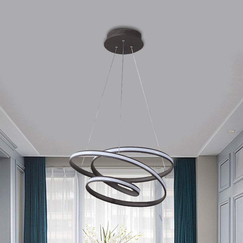 Whirling LED Pendant Chandelier Minimalist Acrylic Kitchen Ceiling Suspension Lamp in Black, Warm/White/Natural Light Black Clearhalo 'Ceiling Lights' 'Chandeliers' 'Modern Chandeliers' 'Modern' Lighting' 1900539