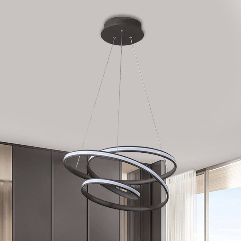 Whirling LED Pendant Chandelier Minimalist Acrylic Kitchen Ceiling Suspension Lamp in Black, Warm/White/Natural Light Clearhalo 'Ceiling Lights' 'Chandeliers' 'Modern Chandeliers' 'Modern' Lighting' 1900540