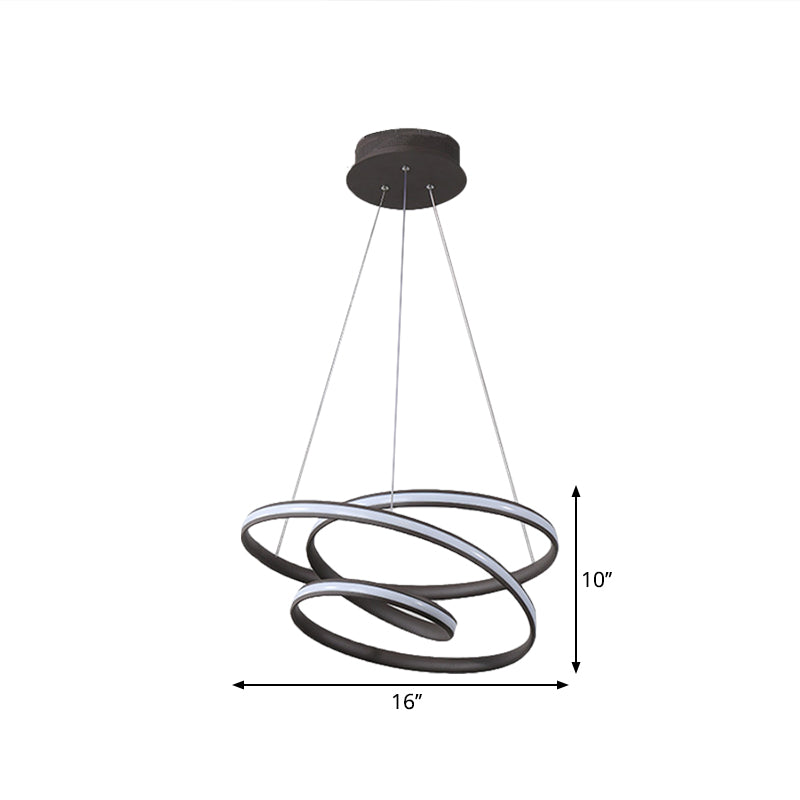 Whirling LED Pendant Chandelier Minimalist Acrylic Kitchen Ceiling Suspension Lamp in Black, Warm/White/Natural Light Clearhalo 'Ceiling Lights' 'Chandeliers' 'Modern Chandeliers' 'Modern' Lighting' 1900542