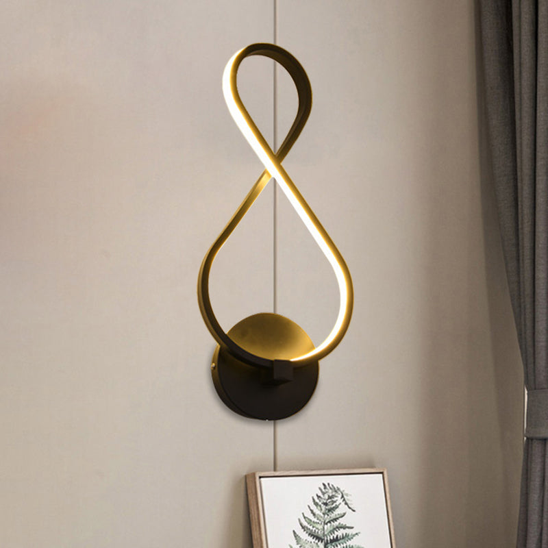 Metallic Hourglass/Music Note Sconce Minimalist Black/White LED Wall Mount Light Fixture in Warm/White Light for Office Black B Clearhalo 'Cast Iron' 'Glass' 'Industrial' 'Modern wall lights' 'Modern' 'Tiffany' 'Traditional wall lights' 'Wall Lamps & Sconces' 'Wall Lights' Lighting' 1900543