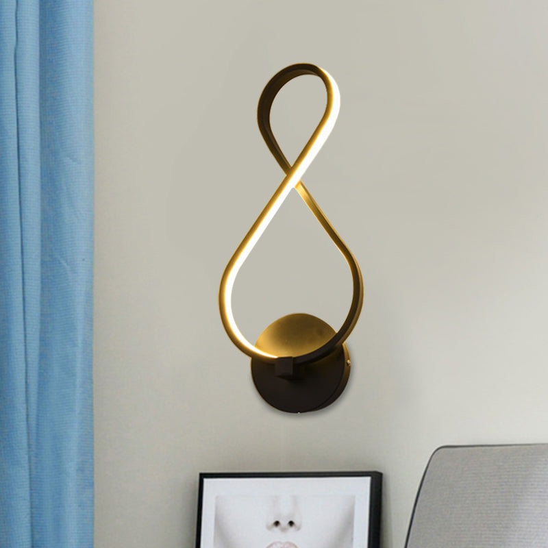 Metallic Hourglass/Music Note Sconce Minimalist Black/White LED Wall Mount Light Fixture in Warm/White Light for Office Clearhalo 'Cast Iron' 'Glass' 'Industrial' 'Modern wall lights' 'Modern' 'Tiffany' 'Traditional wall lights' 'Wall Lamps & Sconces' 'Wall Lights' Lighting' 1900544