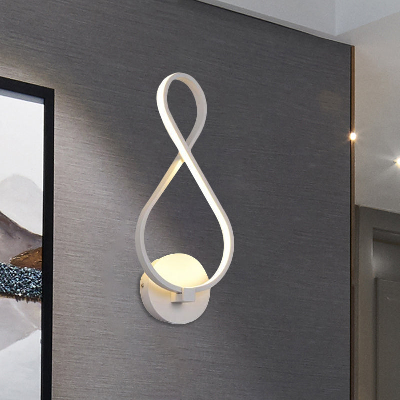 Metallic Hourglass/Music Note Sconce Minimalist Black/White LED Wall Mount Light Fixture in Warm/White Light for Office White B Clearhalo 'Cast Iron' 'Glass' 'Industrial' 'Modern wall lights' 'Modern' 'Tiffany' 'Traditional wall lights' 'Wall Lamps & Sconces' 'Wall Lights' Lighting' 1900547