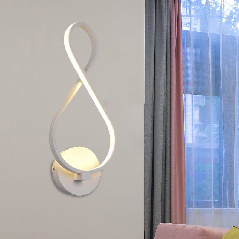 Metallic Hourglass/Music Note Sconce Minimalist Black/White LED Wall Mount Light Fixture in Warm/White Light for Office Clearhalo 'Cast Iron' 'Glass' 'Industrial' 'Modern wall lights' 'Modern' 'Tiffany' 'Traditional wall lights' 'Wall Lamps & Sconces' 'Wall Lights' Lighting' 1900548