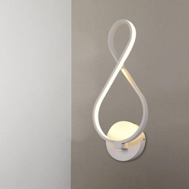 Metallic Hourglass/Music Note Sconce Minimalist Black/White LED Wall Mount Light Fixture in Warm/White Light for Office Clearhalo 'Cast Iron' 'Glass' 'Industrial' 'Modern wall lights' 'Modern' 'Tiffany' 'Traditional wall lights' 'Wall Lamps & Sconces' 'Wall Lights' Lighting' 1900549