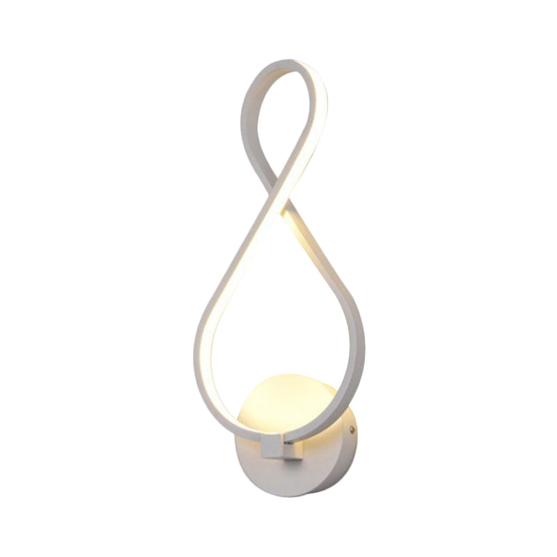 Metallic Hourglass/Music Note Sconce Minimalist Black/White LED Wall Mount Light Fixture in Warm/White Light for Office Clearhalo 'Cast Iron' 'Glass' 'Industrial' 'Modern wall lights' 'Modern' 'Tiffany' 'Traditional wall lights' 'Wall Lamps & Sconces' 'Wall Lights' Lighting' 1900550