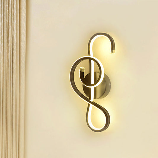Metallic Hourglass/Music Note Sconce Minimalist Black/White LED Wall Mount Light Fixture in Warm/White Light for Office Clearhalo 'Cast Iron' 'Glass' 'Industrial' 'Modern wall lights' 'Modern' 'Tiffany' 'Traditional wall lights' 'Wall Lamps & Sconces' 'Wall Lights' Lighting' 1900553