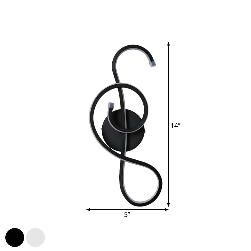Metallic Hourglass/Music Note Sconce Minimalist Black/White LED Wall Mount Light Fixture in Warm/White Light for Office Clearhalo 'Cast Iron' 'Glass' 'Industrial' 'Modern wall lights' 'Modern' 'Tiffany' 'Traditional wall lights' 'Wall Lamps & Sconces' 'Wall Lights' Lighting' 1900555