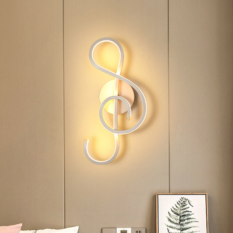 Metallic Hourglass/Music Note Sconce Minimalist Black/White LED Wall Mount Light Fixture in Warm/White Light for Office White A Clearhalo 'Cast Iron' 'Glass' 'Industrial' 'Modern wall lights' 'Modern' 'Tiffany' 'Traditional wall lights' 'Wall Lamps & Sconces' 'Wall Lights' Lighting' 1900556