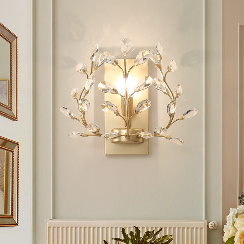Simple Branch Wall Mount Light 1 Bulb Clear K9 Crystal Sconce Lighting Fixture in Black/Gold for Living Room Gold Clearhalo 'Modern wall lights' 'Modern' 'Wall Lamps & Sconces' 'Wall Lights' Lighting' 1900560