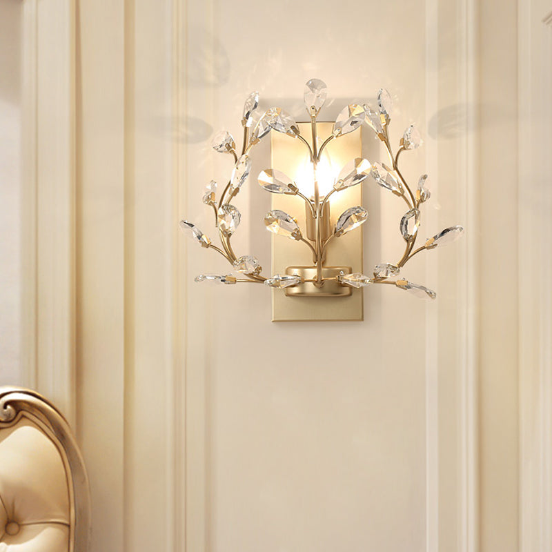 Simple Branch Wall Mount Light 1 Bulb Clear K9 Crystal Sconce Lighting Fixture in Black/Gold for Living Room Clearhalo 'Modern wall lights' 'Modern' 'Wall Lamps & Sconces' 'Wall Lights' Lighting' 1900561