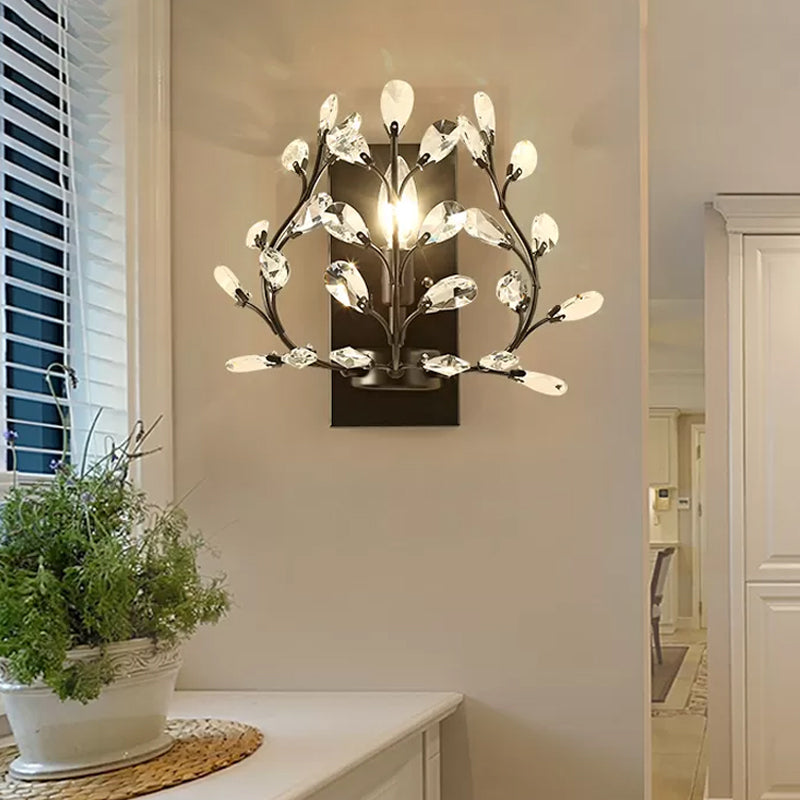 Simple Branch Wall Mount Light 1 Bulb Clear K9 Crystal Sconce Lighting Fixture in Black/Gold for Living Room Black Clearhalo 'Modern wall lights' 'Modern' 'Wall Lamps & Sconces' 'Wall Lights' Lighting' 1900564