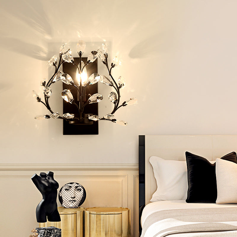 Simple Branch Wall Mount Light 1 Bulb Clear K9 Crystal Sconce Lighting Fixture in Black/Gold for Living Room Clearhalo 'Modern wall lights' 'Modern' 'Wall Lamps & Sconces' 'Wall Lights' Lighting' 1900565