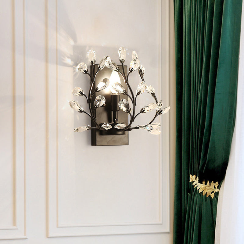 Simple Branch Wall Mount Light 1 Bulb Clear K9 Crystal Sconce Lighting Fixture in Black/Gold for Living Room Clearhalo 'Modern wall lights' 'Modern' 'Wall Lamps & Sconces' 'Wall Lights' Lighting' 1900566