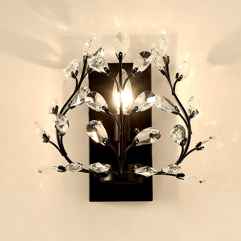Simple Branch Wall Mount Light 1 Bulb Clear K9 Crystal Sconce Lighting Fixture in Black/Gold for Living Room Clearhalo 'Modern wall lights' 'Modern' 'Wall Lamps & Sconces' 'Wall Lights' Lighting' 1900567