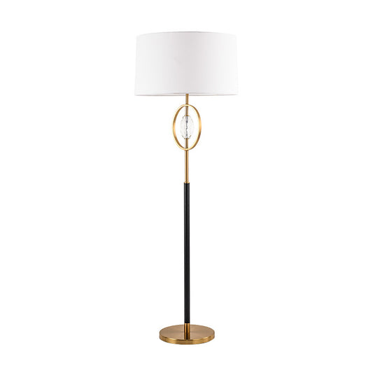 Single Standing Lamp with Ring Frame Shade Metal Classic Hotel Floor Light with Barrel Fabric Shade and Crystal Accent Clearhalo 'Floor Lamps' 'Lamps' Lighting' 1900570