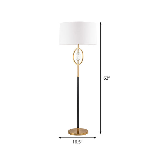 Single Standing Lamp with Ring Frame Shade Metal Classic Hotel Floor Light with Barrel Fabric Shade and Crystal Accent Clearhalo 'Floor Lamps' 'Lamps' Lighting' 1900571