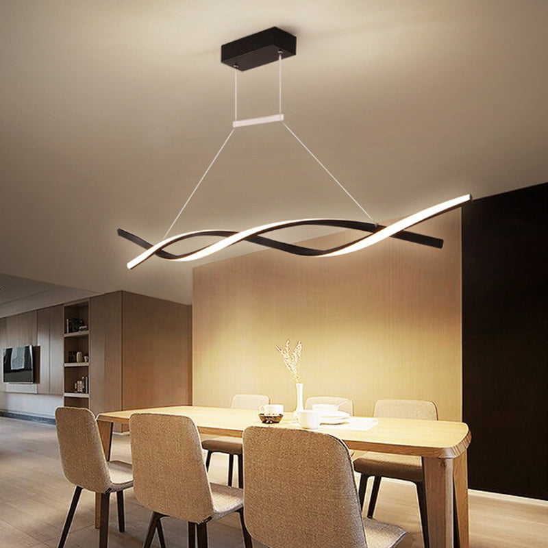 Stranded Linear Restaurant Hanging Light Acrylic Minimalist LED Island Pendant in Black/Grey, Warm/White Light Black Clearhalo 'Ceiling Lights' 'Island Lights' Lighting' 1900588