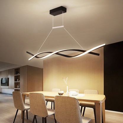 Stranded Linear Restaurant Hanging Light Acrylic Minimalist LED Island Pendant in Black/Grey, Warm/White Light Black Clearhalo 'Ceiling Lights' 'Island Lights' Lighting' 1900588