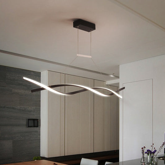 Stranded Linear Restaurant Hanging Light Acrylic Minimalist LED Island Pendant in Black/Grey, Warm/White Light Clearhalo 'Ceiling Lights' 'Island Lights' Lighting' 1900589