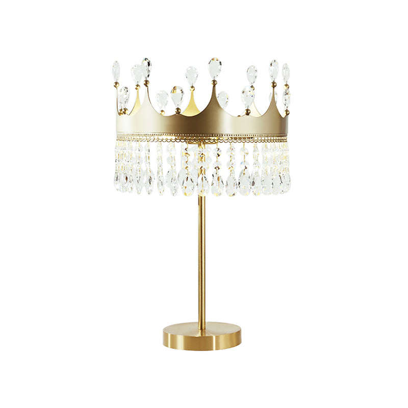 3 Heads Desk Lamp Classic Crown Faceted Crystal Night Light in Champagne for Bedroom Clearhalo 'Lamps' 'Table Lamps' Lighting' 1900637