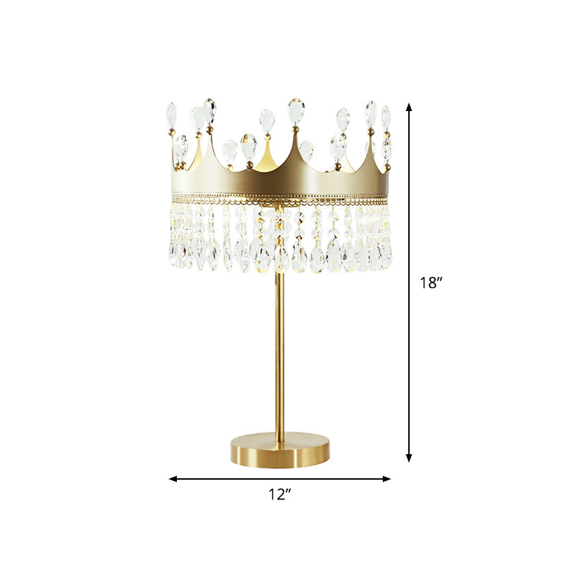 3 Heads Desk Lamp Classic Crown Faceted Crystal Night Light in Champagne for Bedroom Clearhalo 'Lamps' 'Table Lamps' Lighting' 1900640