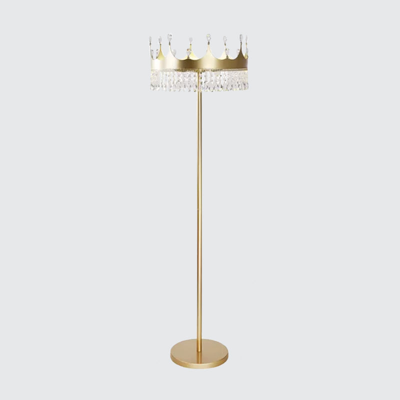 3-Bulb Floor Lighting Traditional Crown Faceted Crystal Standing Light in Champagne for Living Room Clearhalo 'Floor Lamps' 'Lamps' Lighting' 1900679