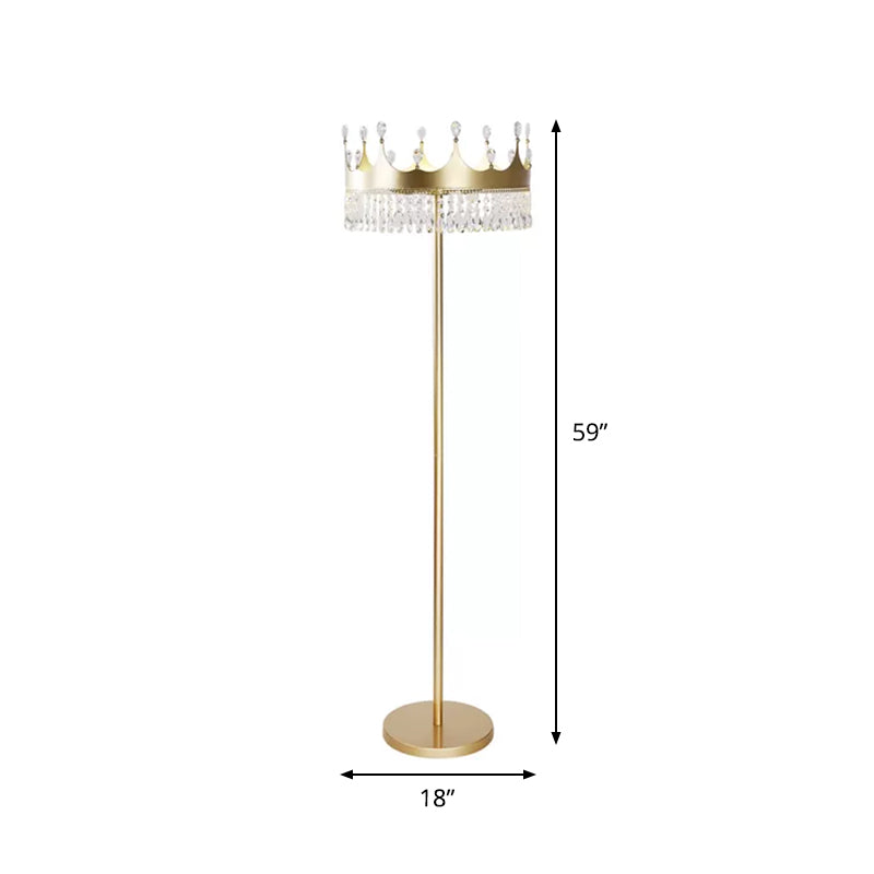 3-Bulb Floor Lighting Traditional Crown Faceted Crystal Standing Light in Champagne for Living Room Clearhalo 'Floor Lamps' 'Lamps' Lighting' 1900680