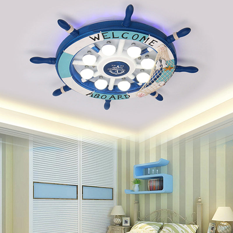 Rudder Shape Flush Mount Light 8 Lights Nautical Stylish Metal Ceiling Lamp for Nursing Room Blue Clearhalo 'Ceiling Lights' 'Close To Ceiling Lights' 'Close to ceiling' 'Flush mount' Lighting' 190133