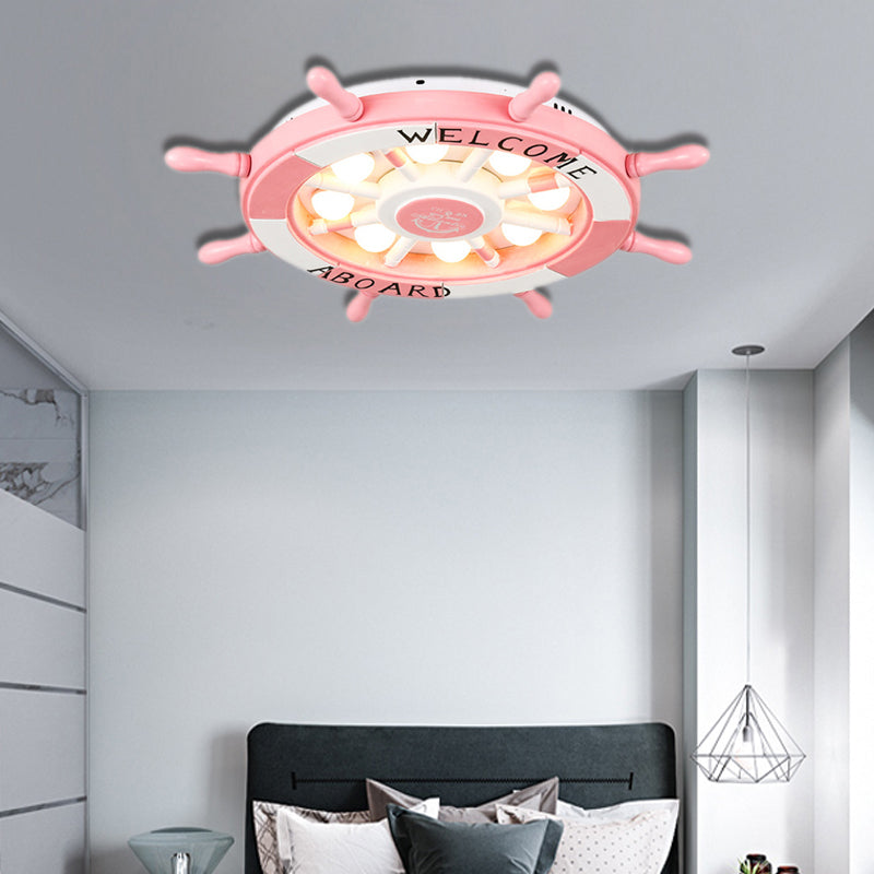 Cartoon Rudder Girl Bedroom Ceiling Lamp Acrylic Metal Nautical LED Flush Ceiling Light in Pink Pink Clearhalo 'Ceiling Lights' 'Close To Ceiling Lights' 'Close to ceiling' 'Flush mount' Lighting' 190177