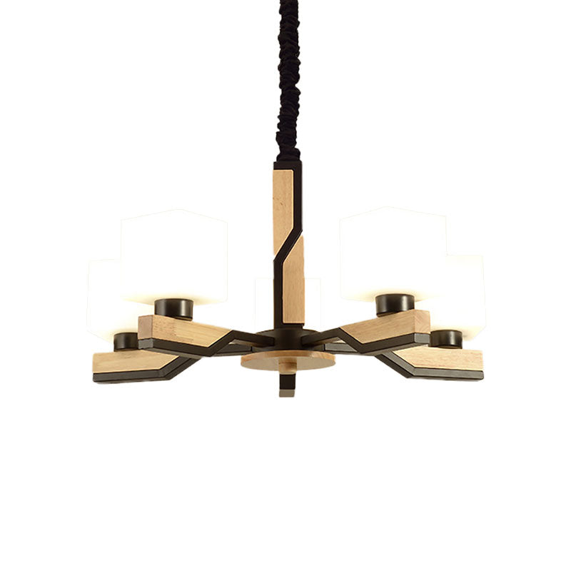 Nordic Style Cube Shade Hanging Lamp 3/5 Heads Wooden Ceiling Chandelier for Living Room Clearhalo 'Carpenter Chandeliers' 'Ceiling Lights' 'Chandeliers' 'Industrial' 'Modern Chandeliers' 'Modern' Lighting' 190220