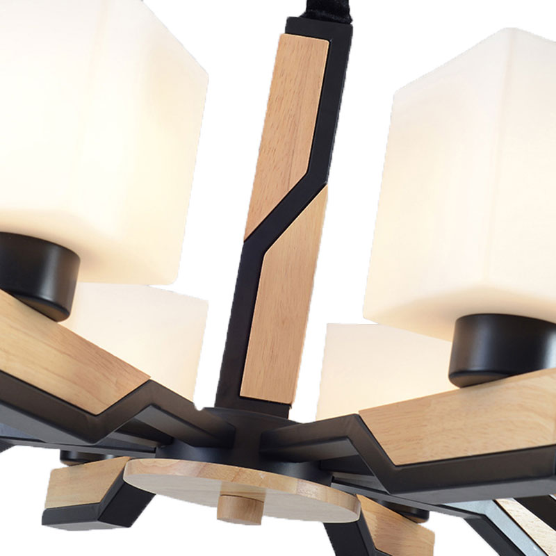 Nordic Style Cube Shade Hanging Lamp 3/5 Heads Wooden Ceiling Chandelier for Living Room Clearhalo 'Carpenter Chandeliers' 'Ceiling Lights' 'Chandeliers' 'Industrial' 'Modern Chandeliers' 'Modern' Lighting' 190222