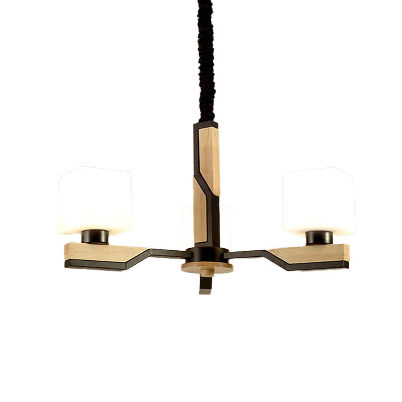 Nordic Style Cube Shade Hanging Lamp 3/5 Heads Wooden Ceiling Chandelier for Living Room Clearhalo 'Carpenter Chandeliers' 'Ceiling Lights' 'Chandeliers' 'Industrial' 'Modern Chandeliers' 'Modern' Lighting' 190224