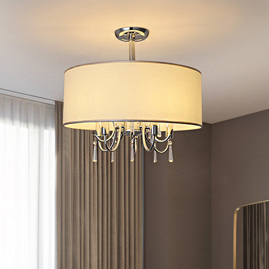5 Lights Paper Semi Flush Light Traditional White Drum Bedroom Ceiling Mounted Fixture Clearhalo 'Ceiling Lights' 'Close To Ceiling Lights' 'Close to ceiling' 'Semi-flushmount' Lighting' 1903027