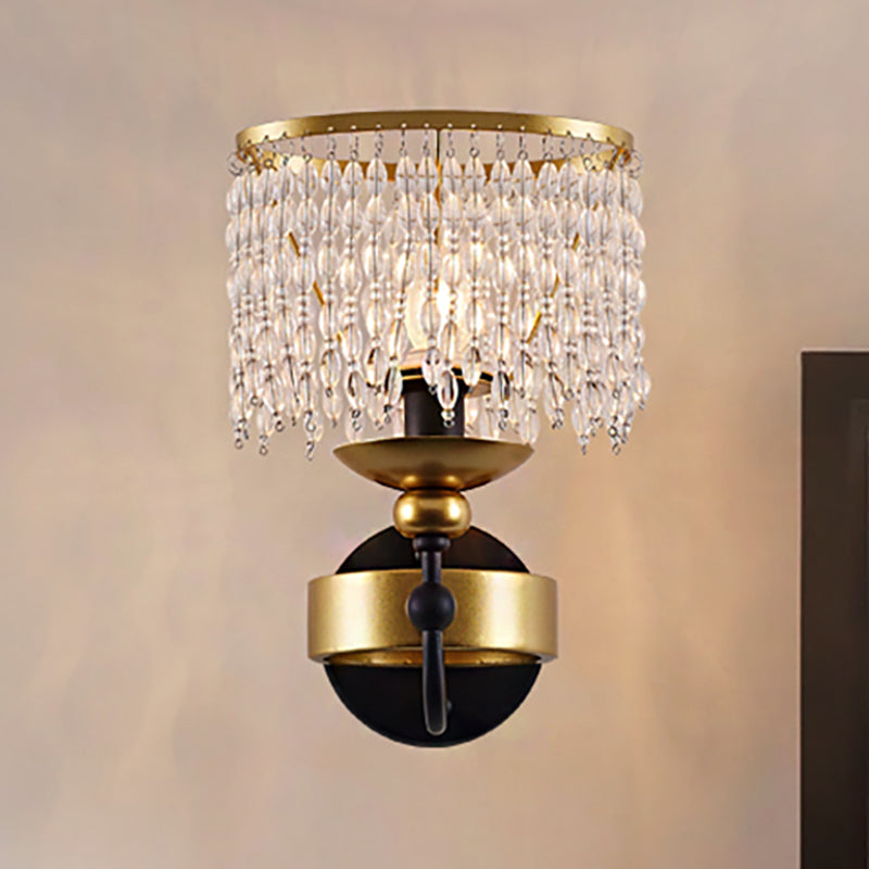 Metallic Ring Wall Lighting Vintage 1 Bulb Brass Wall Lamp with Clear Crystal Beaded Strand for Bedside - Brass - Clearhalo - 'Modern wall lights' - 'Modern' - 'Wall Lamps & Sconces' - 'Wall Lights' - Lighting' - 1903068