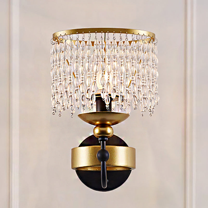 Metallic Ring Wall Lighting Vintage 1 Bulb Brass Wall Lamp with Clear Crystal Beaded Strand for Bedside - Clearhalo - 'Modern wall lights' - 'Modern' - 'Wall Lamps & Sconces' - 'Wall Lights' - Lighting' - 1903069