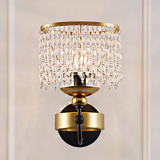 Metallic Ring Wall Lighting Vintage 1 Bulb Brass Wall Lamp with Clear Crystal Beaded Strand for Bedside Clearhalo 'Modern wall lights' 'Modern' 'Wall Lamps & Sconces' 'Wall Lights' Lighting' 1903069